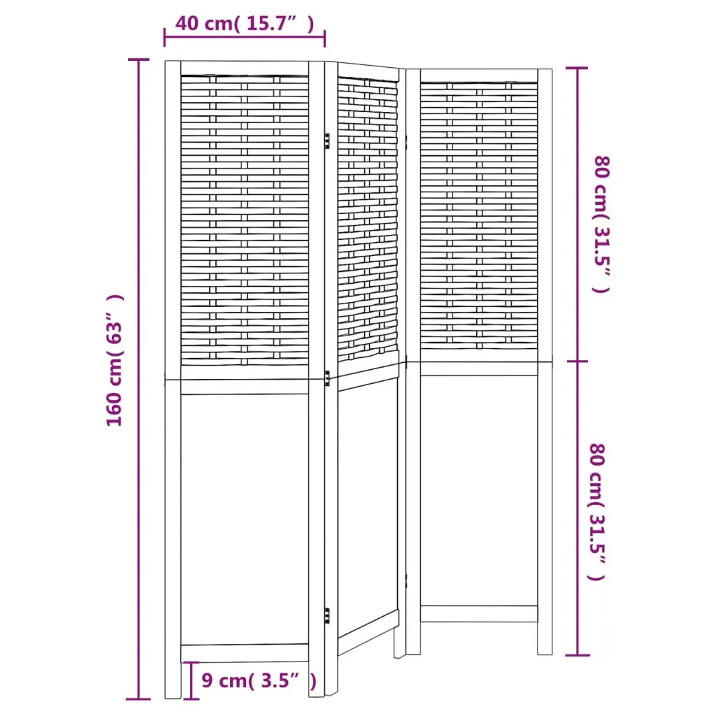 3 Panel Room Divider Privacy Screen Indoor Partition Dark Brown Wood Frame Folding Bamboo Strips