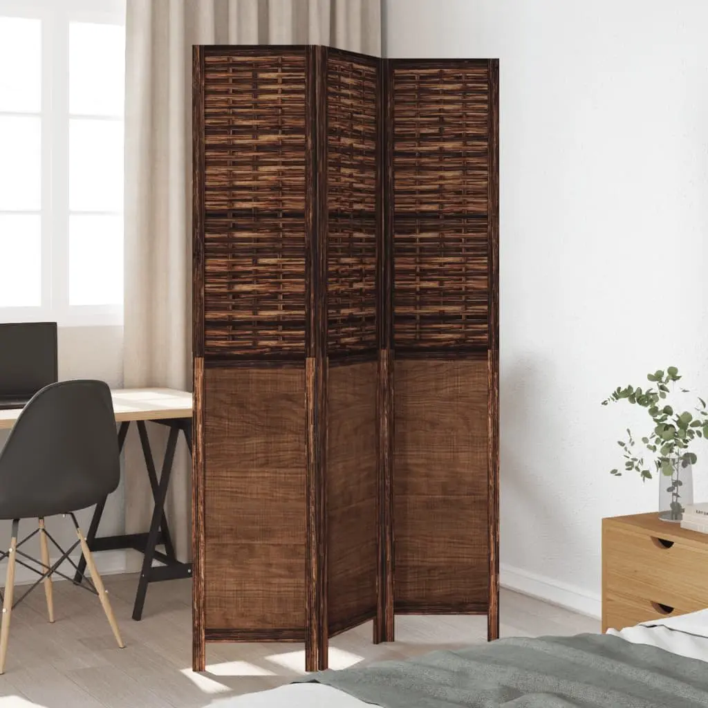 3 Panel Folding Privacy Screen Wooden Room Divider Indoor Brown