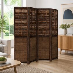 Room Divider 4 Panels Dark Brown Folding Privacy Screen Partition Indoor Decor