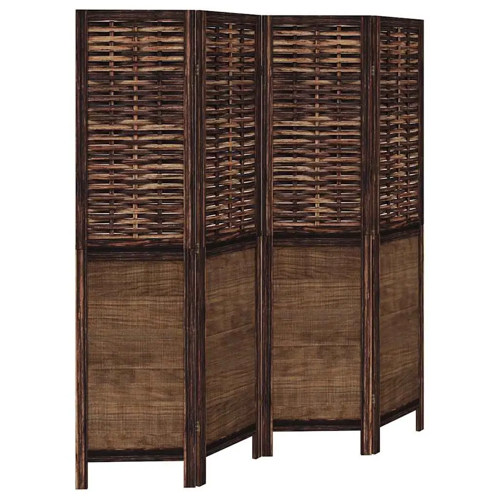 Room Divider Folding Privacy Screen 4 Panels Dark Brown Bamboo and Engineered Wood Indoor Decor