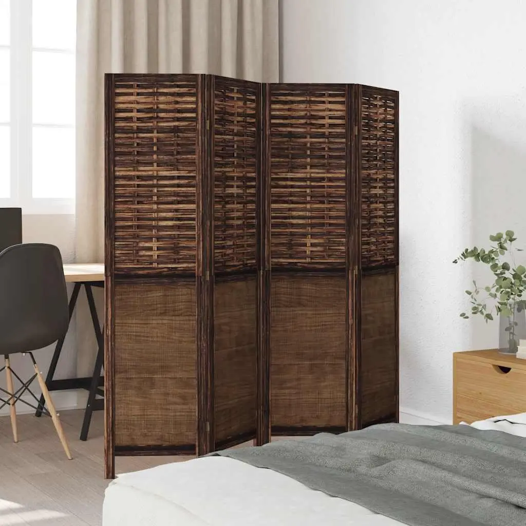 Room Divider Folding Privacy Screen 4 Panels Dark Brown Bamboo and Engineered Wood Indoor Decor