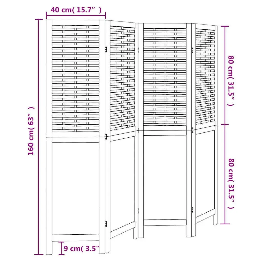 Room Divider Folding Privacy Screen 4 Panels Dark Brown Bamboo and Engineered Wood Indoor Decor