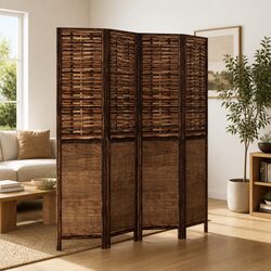 Room Divider 4 Panels Brown Folding Privacy Screen Solid Wood Partition