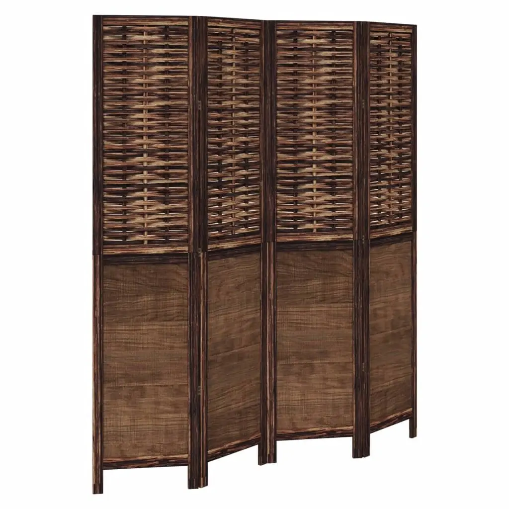 Folding Privacy Screen 4 Panel Dark Brown Solid Paulownia Wood Room Divider