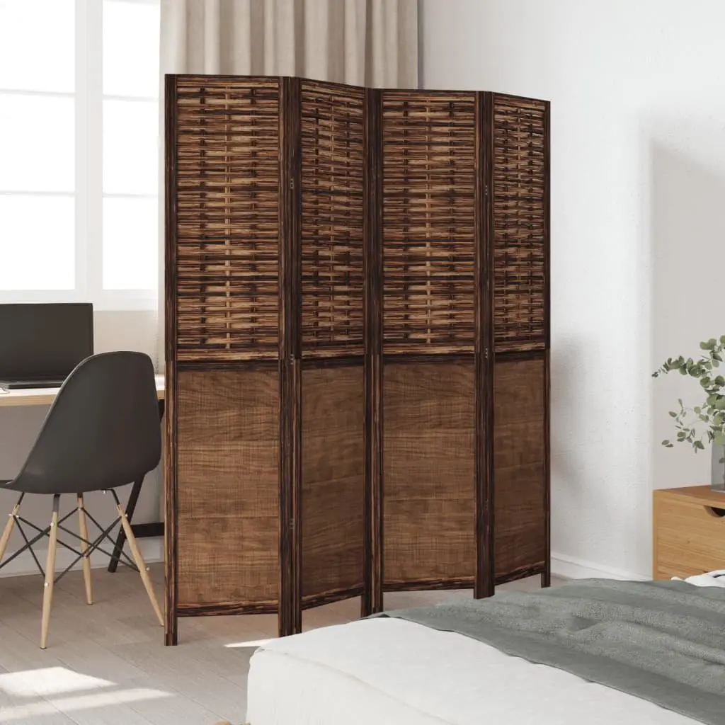 Folding Privacy Screen 4 Panel Dark Brown Solid Paulownia Wood Room Divider