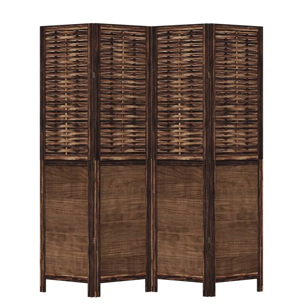 Folding Privacy Screen 4 Panel Dark Brown Solid Paulownia Wood Room Divider