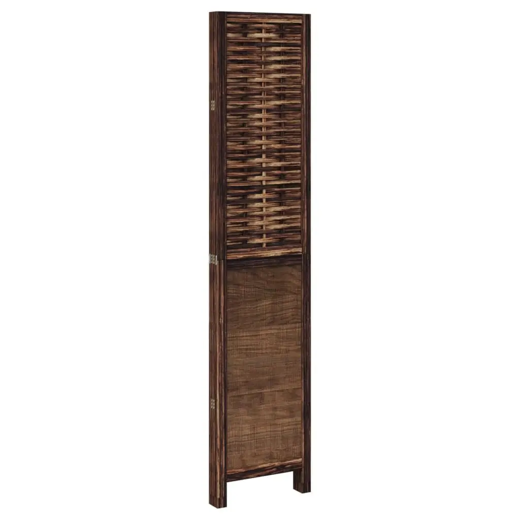 Folding Privacy Screen 4 Panel Dark Brown Solid Paulownia Wood Room Divider