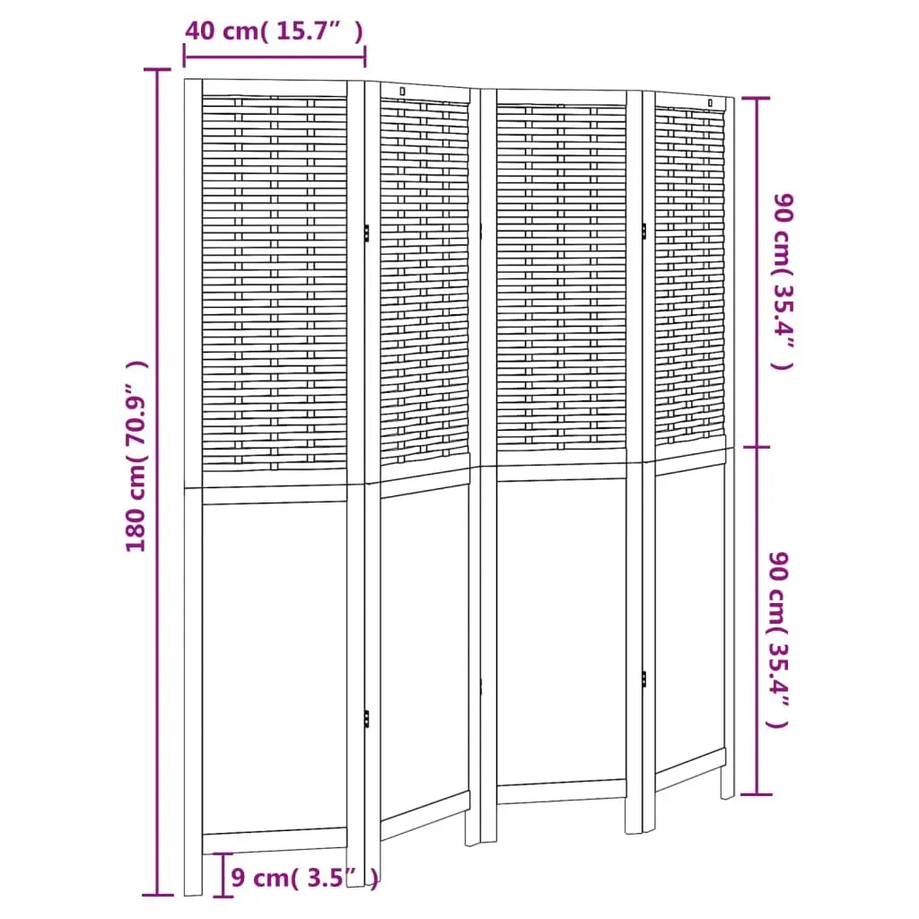 Folding Privacy Screen 4 Panel Dark Brown Solid Paulownia Wood Room Divider