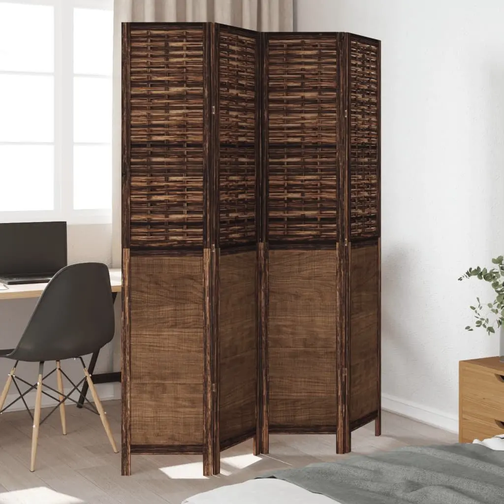 Room Divider 4 Panels Paulownia Wood Dark Brown Folding Privacy Screen Indoor Partition