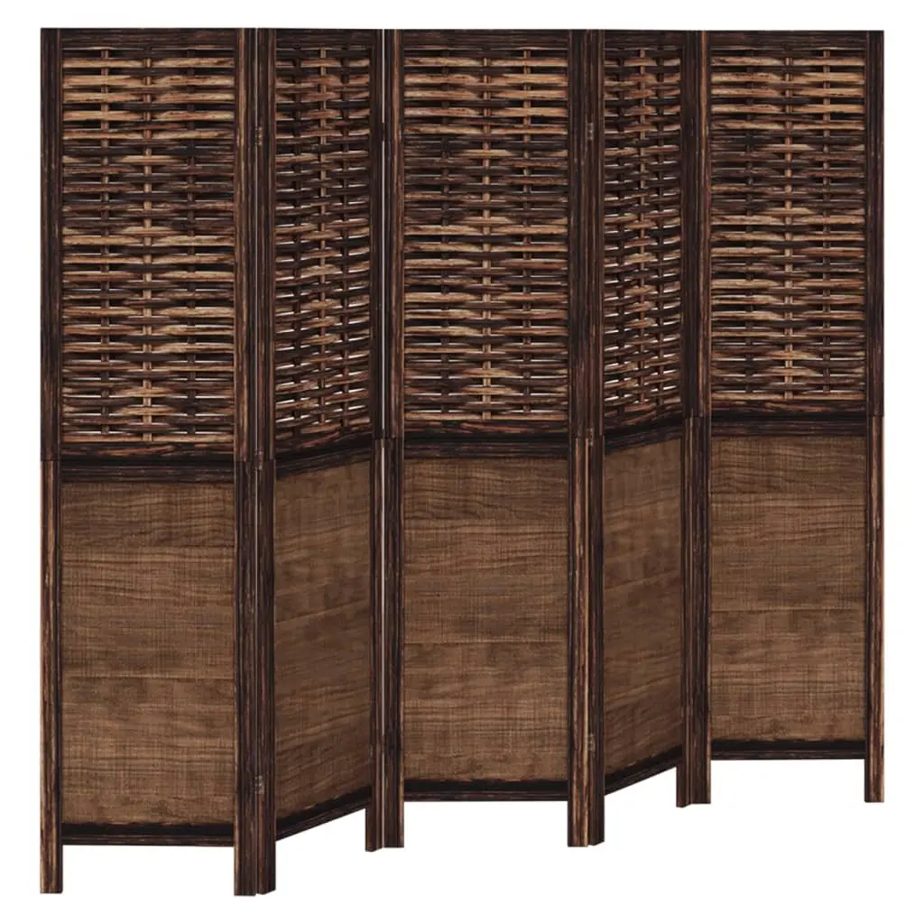 Room Divider 5 Panels Brown Folding Partition Privacy Screen Indoor Decorative