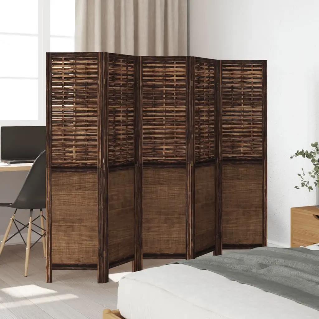 Room Divider 5 Panels Brown Folding Partition Privacy Screen Indoor Decorative