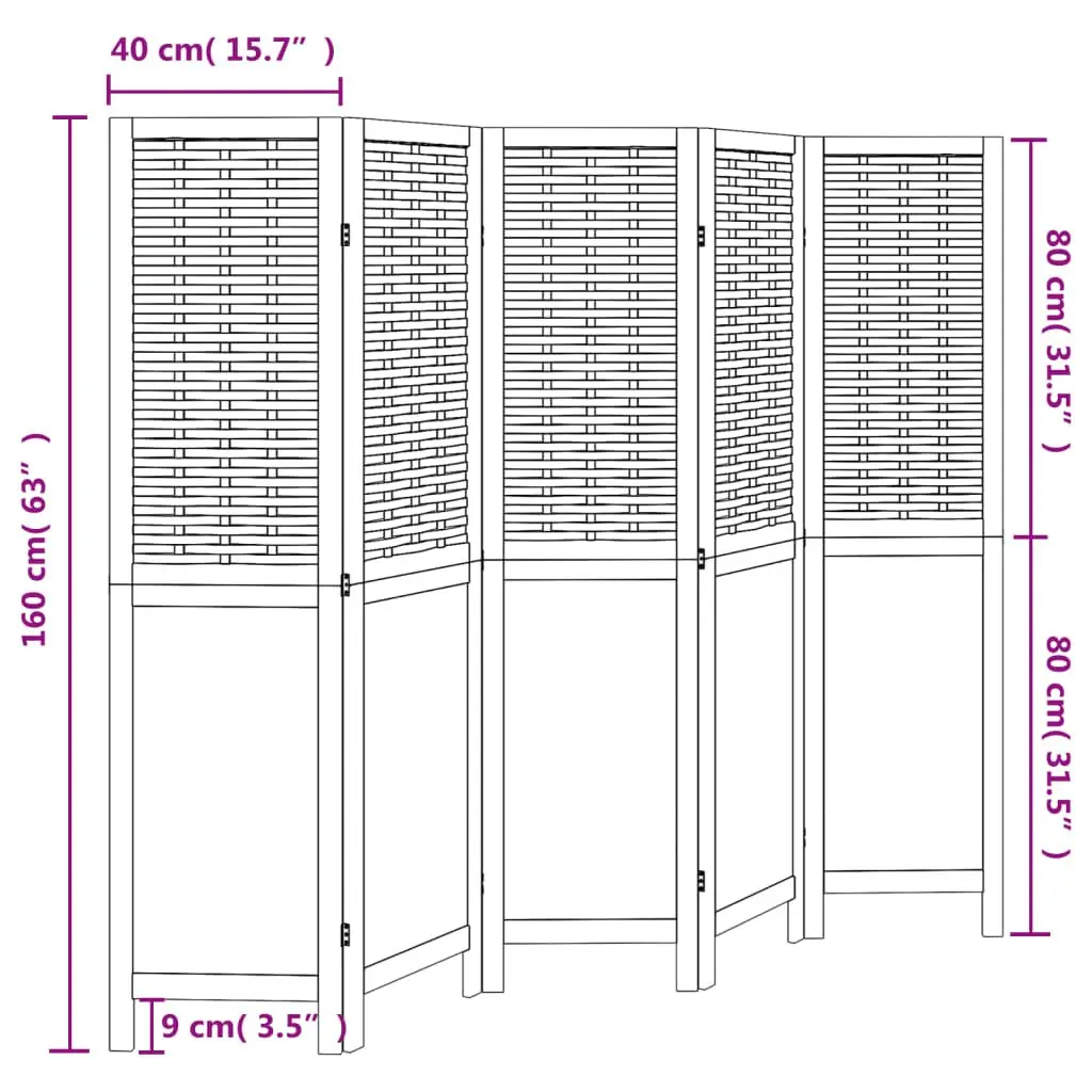 Room Divider 5 Panels Brown Folding Partition Privacy Screen Indoor Decorative