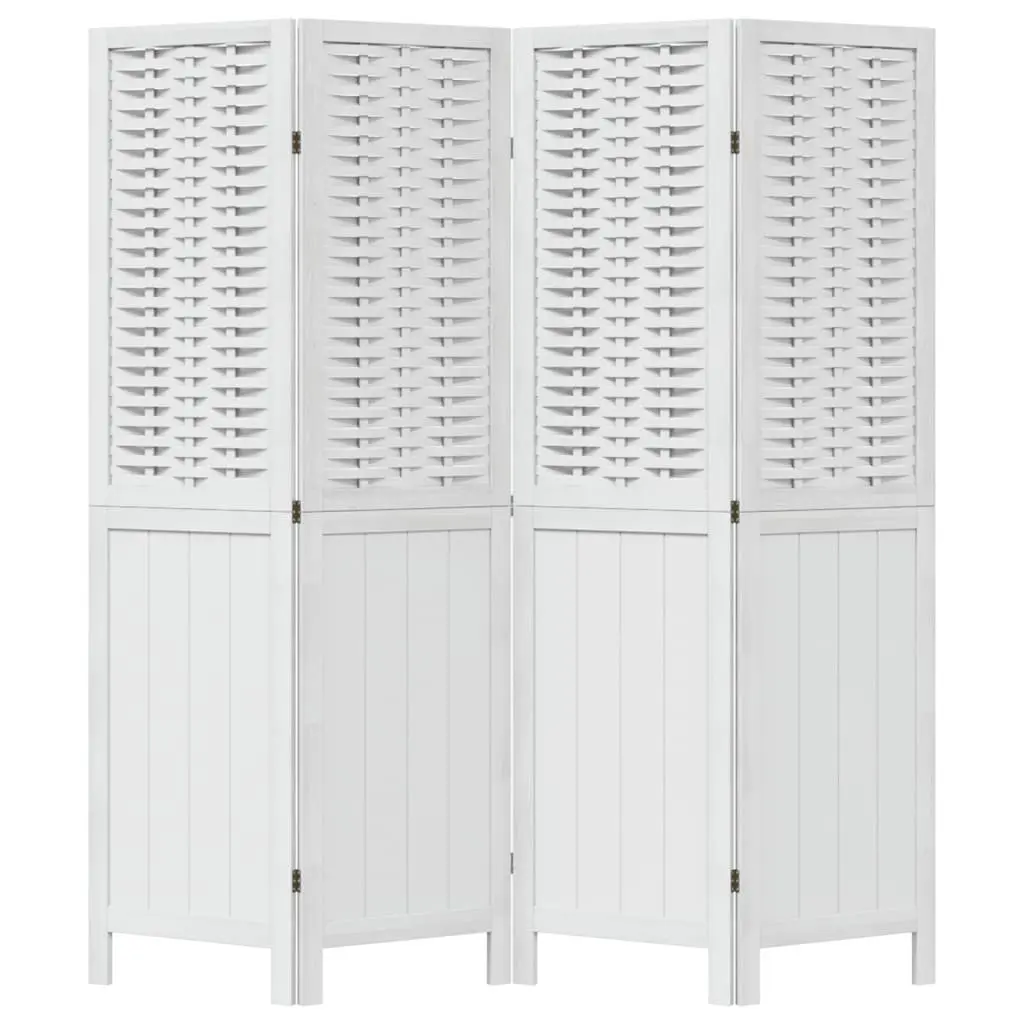 Room Divider 4 Panels Solid Paulownia Wood White Folding Screen Privacy Partition Indoor Decor