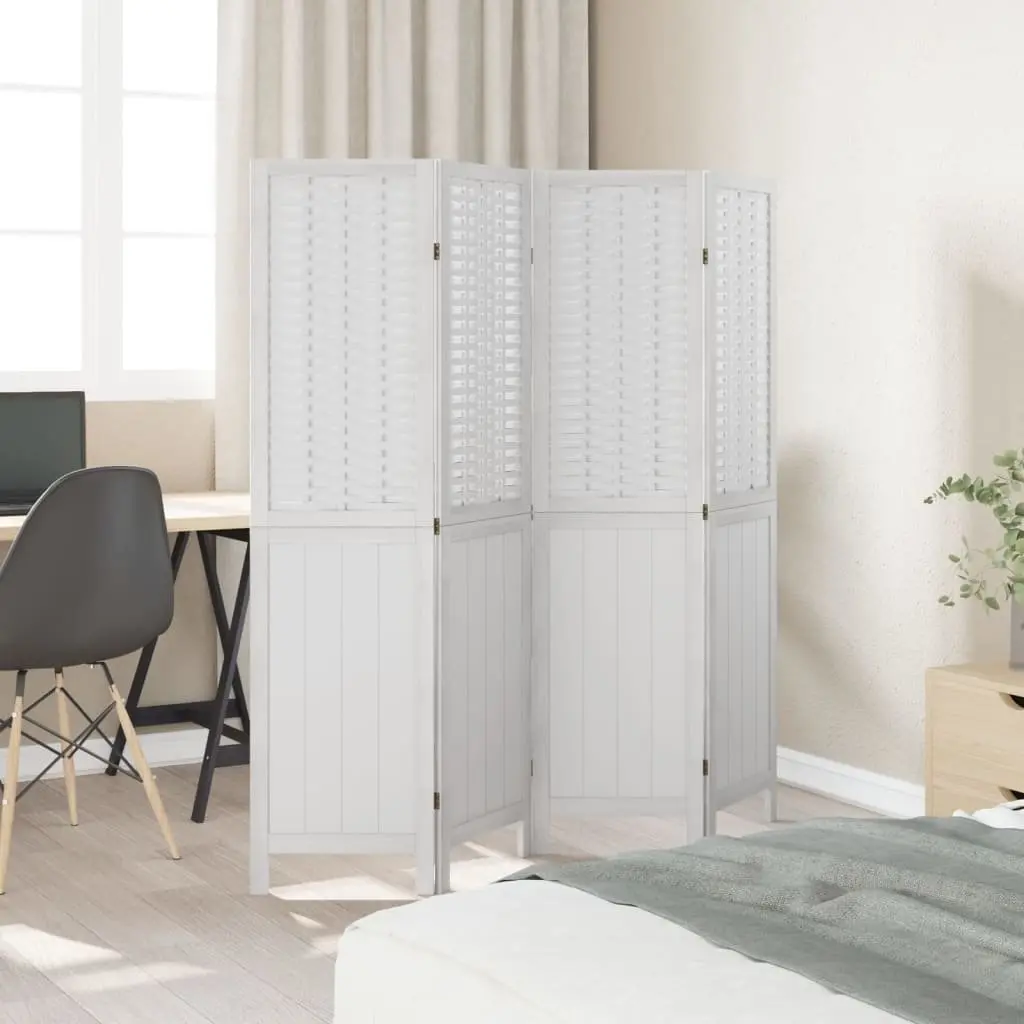 Room Divider 4 Panels Solid Paulownia Wood White Folding Screen Privacy Partition Indoor Decor