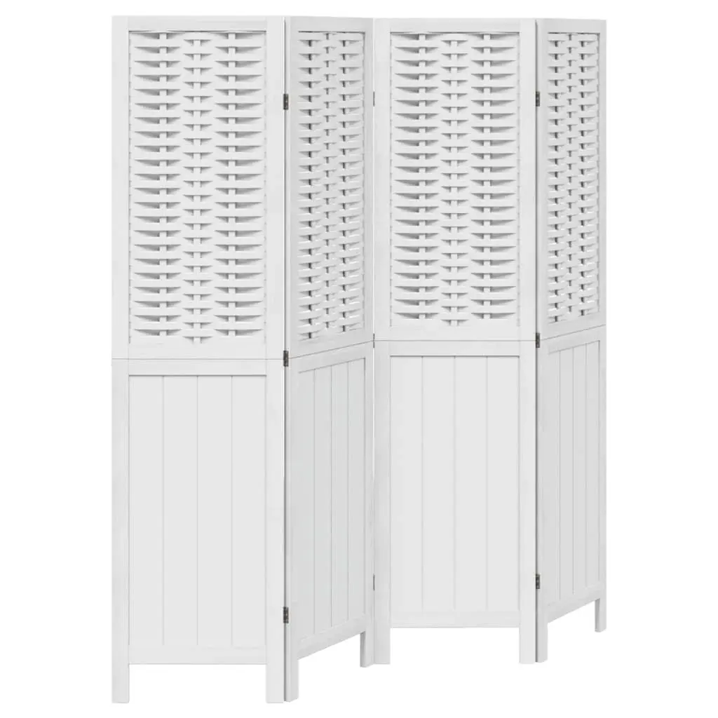 Room Divider 4 Panels Solid Paulownia Wood White Folding Screen Privacy Partition Indoor Decor