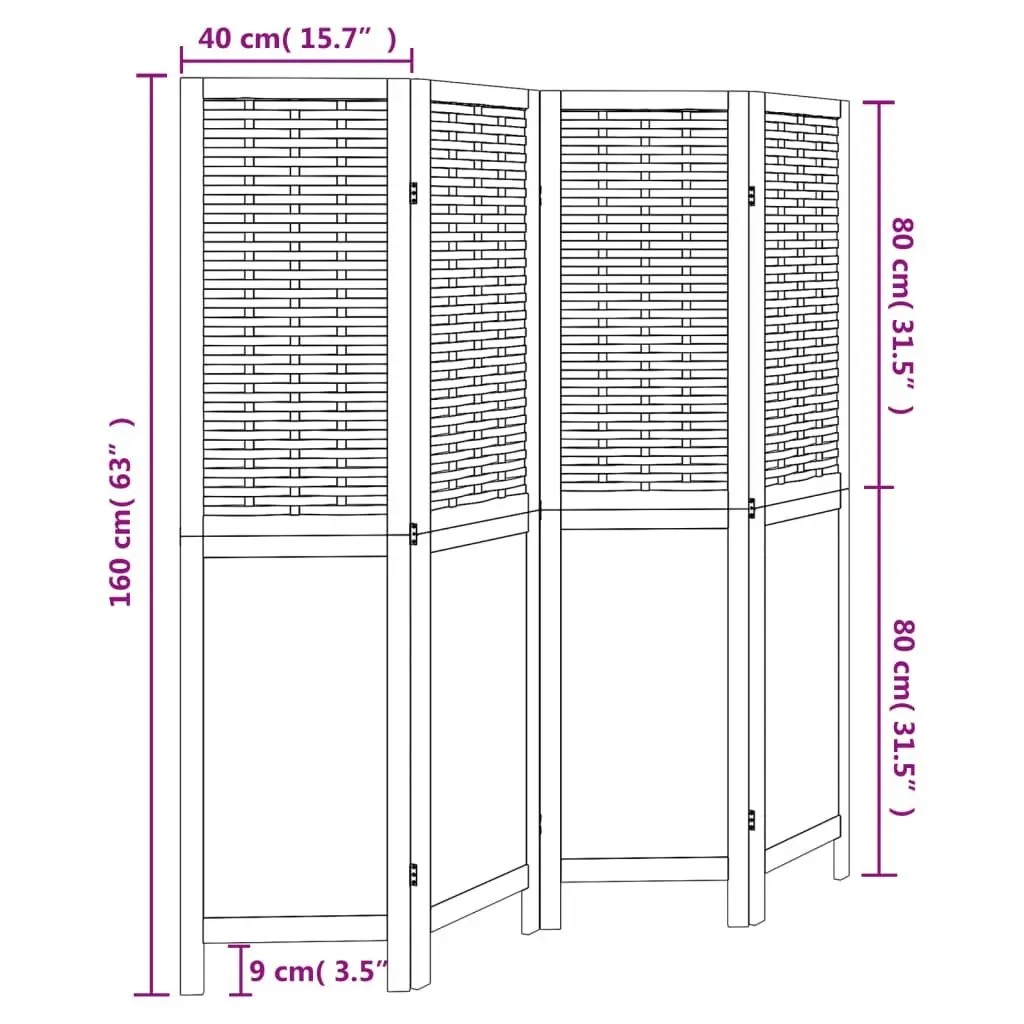 Room Divider 4 Panels Solid Paulownia Wood White Folding Screen Privacy Partition Indoor Decor