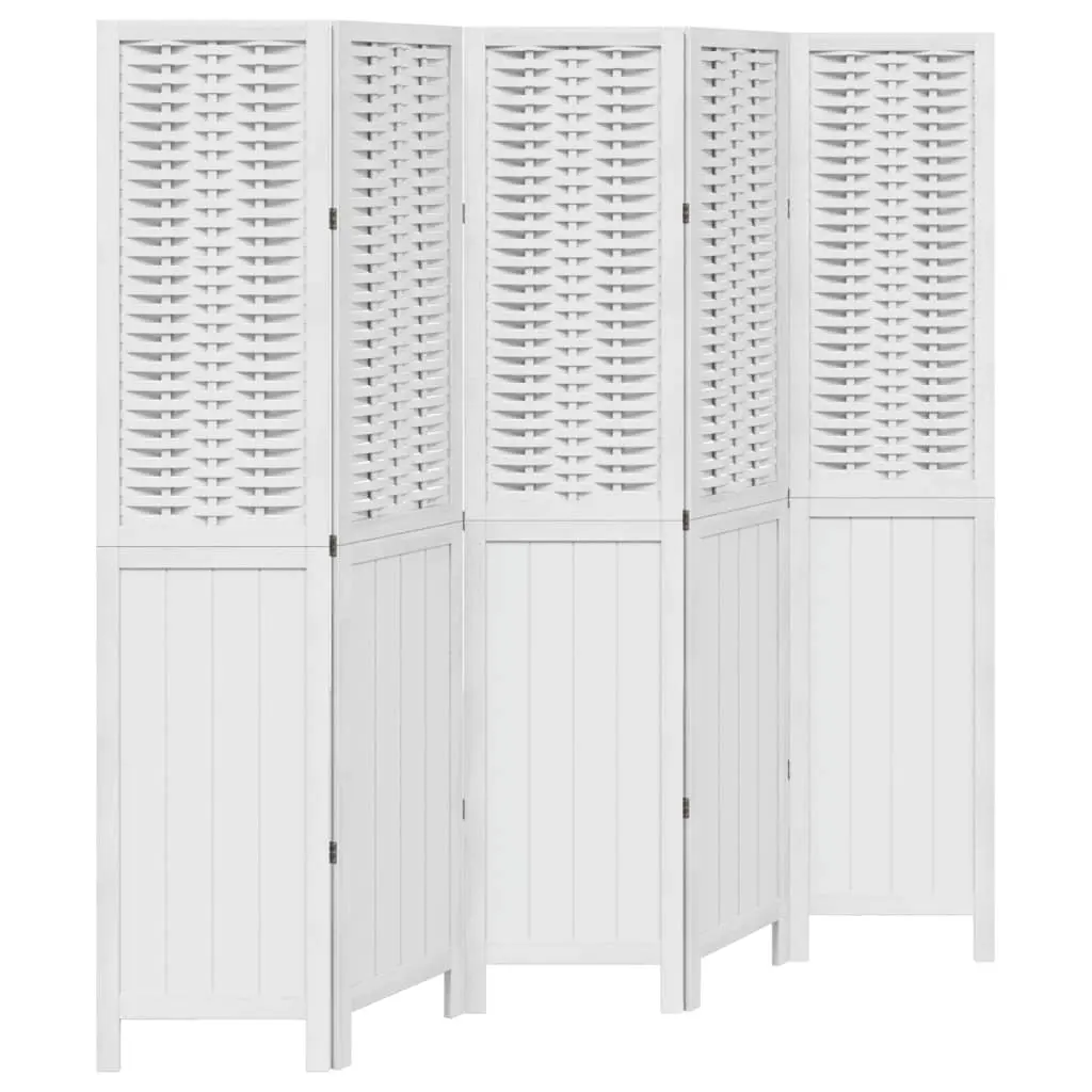 Room Divider Bamboo and Wood 5 Panels White Folding Privacy Screen Partition Indoor Decorative