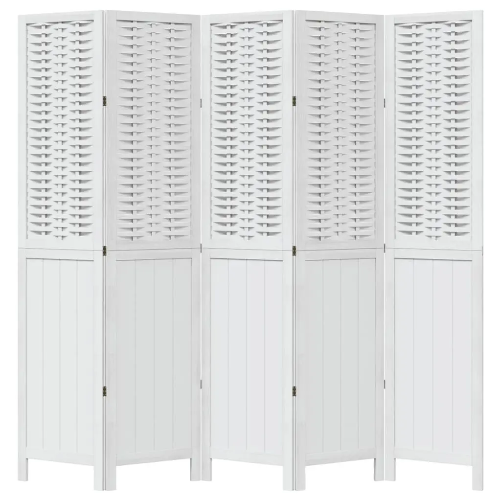 Room Divider Bamboo and Wood 5 Panels White Folding Privacy Screen Partition Indoor Decorative