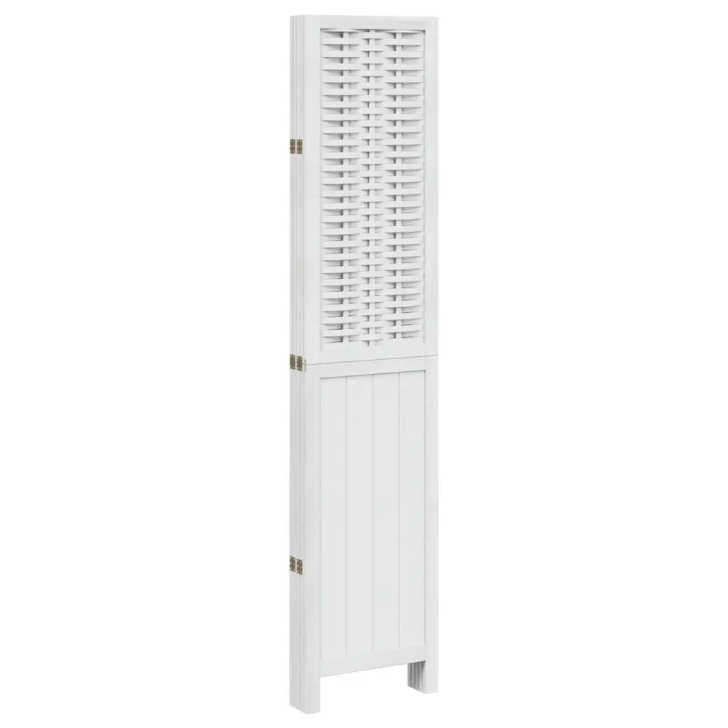 Room Divider Bamboo and Wood 5 Panels White Folding Privacy Screen Partition Indoor Decorative