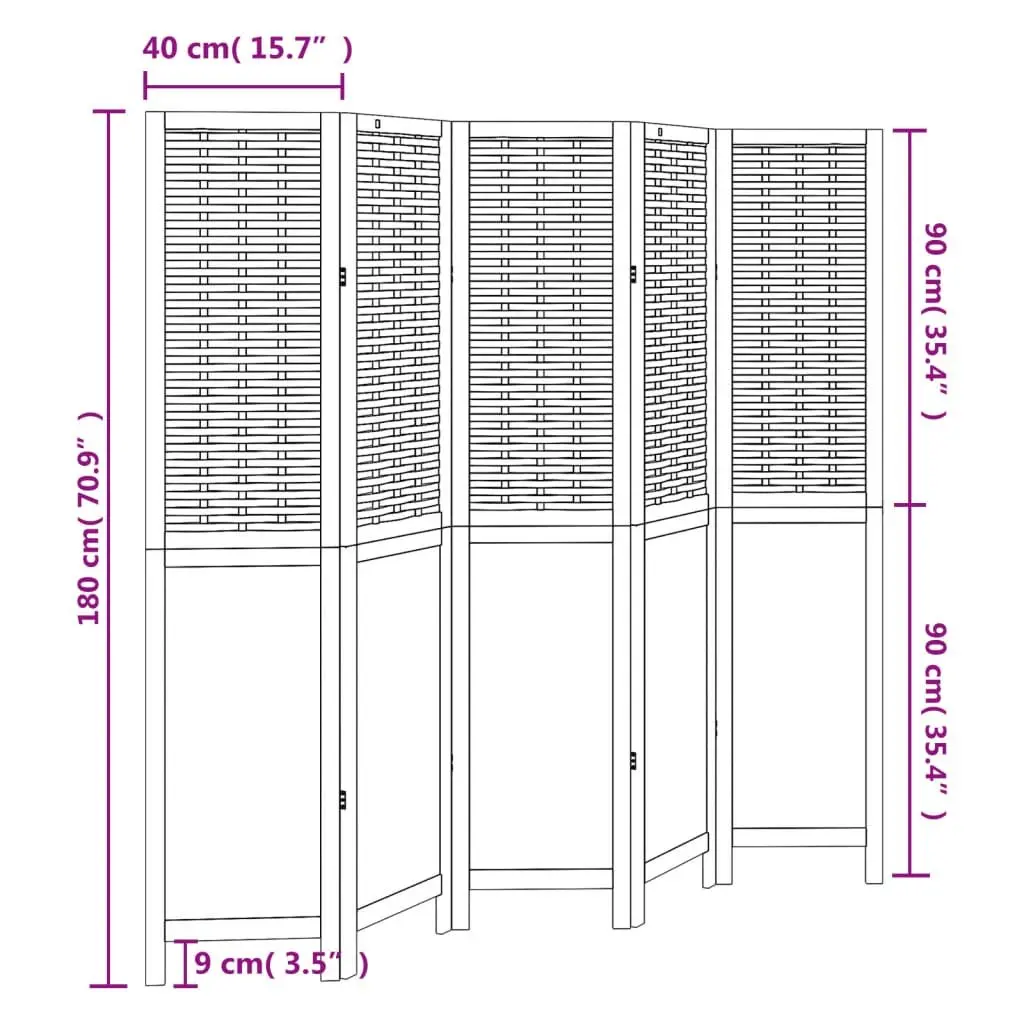 Room Divider Bamboo and Wood 5 Panels White Folding Privacy Screen Partition Indoor Decorative
