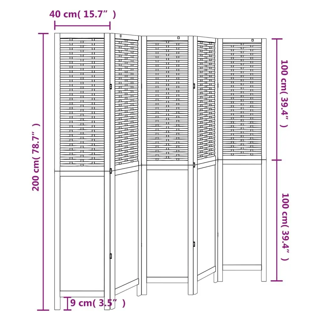 Room Divider Folding Privacy Screen 5 Panels White Bamboo and Engineered Wood