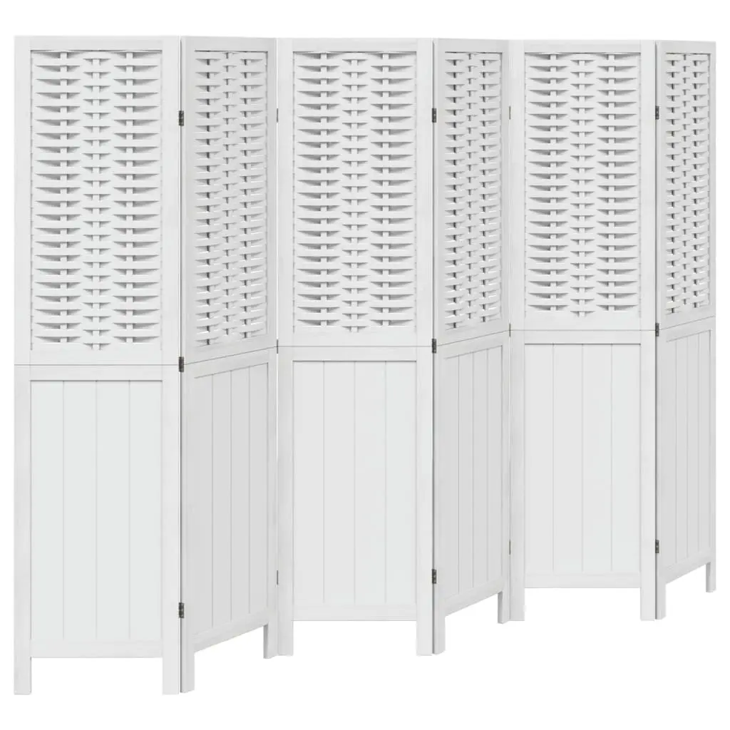 Room Divider Folding Privacy Screen 6 Panels White Bamboo and Engineered Wood Indoor Partition