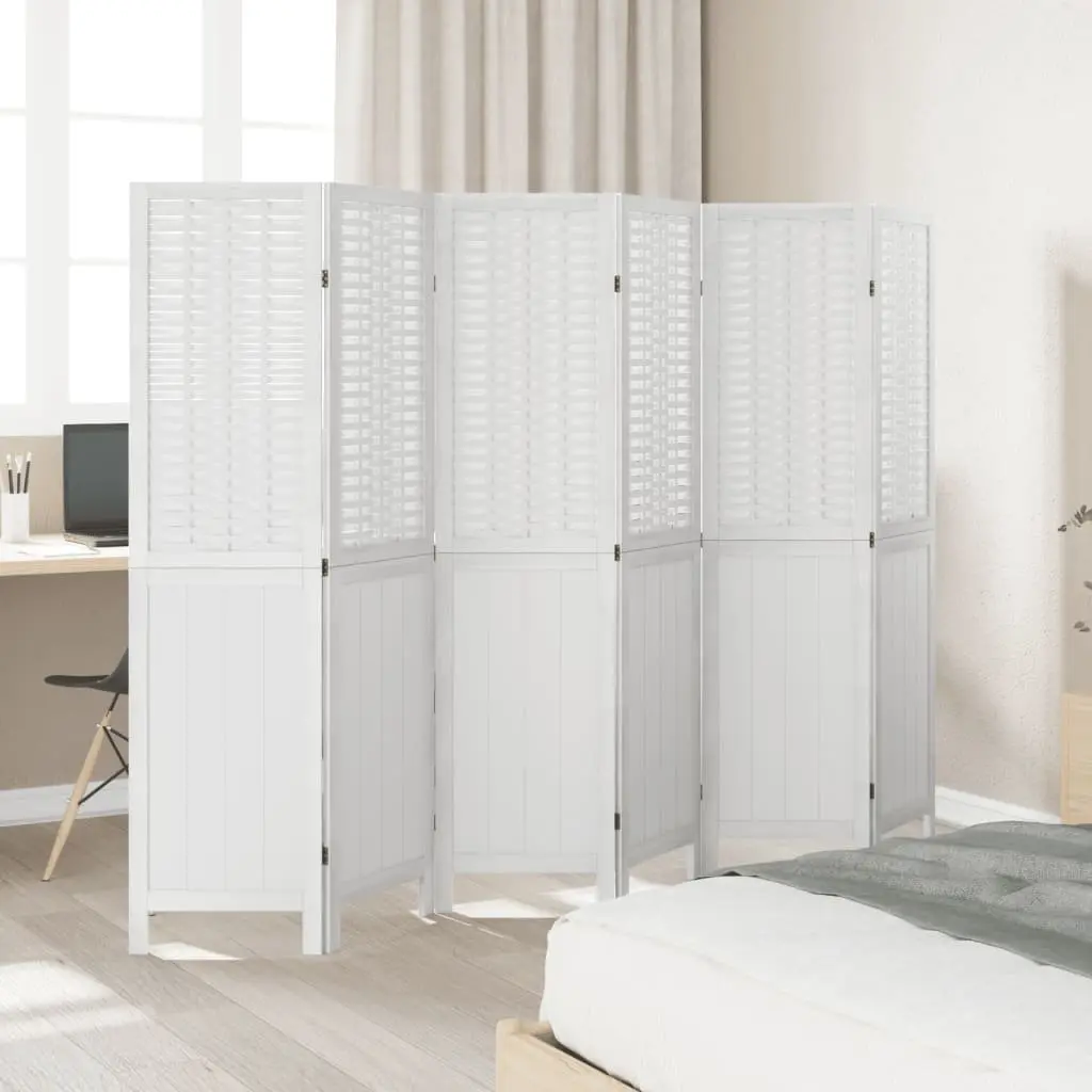 Room Divider Folding Privacy Screen 6 Panels White Bamboo and Engineered Wood Indoor Partition