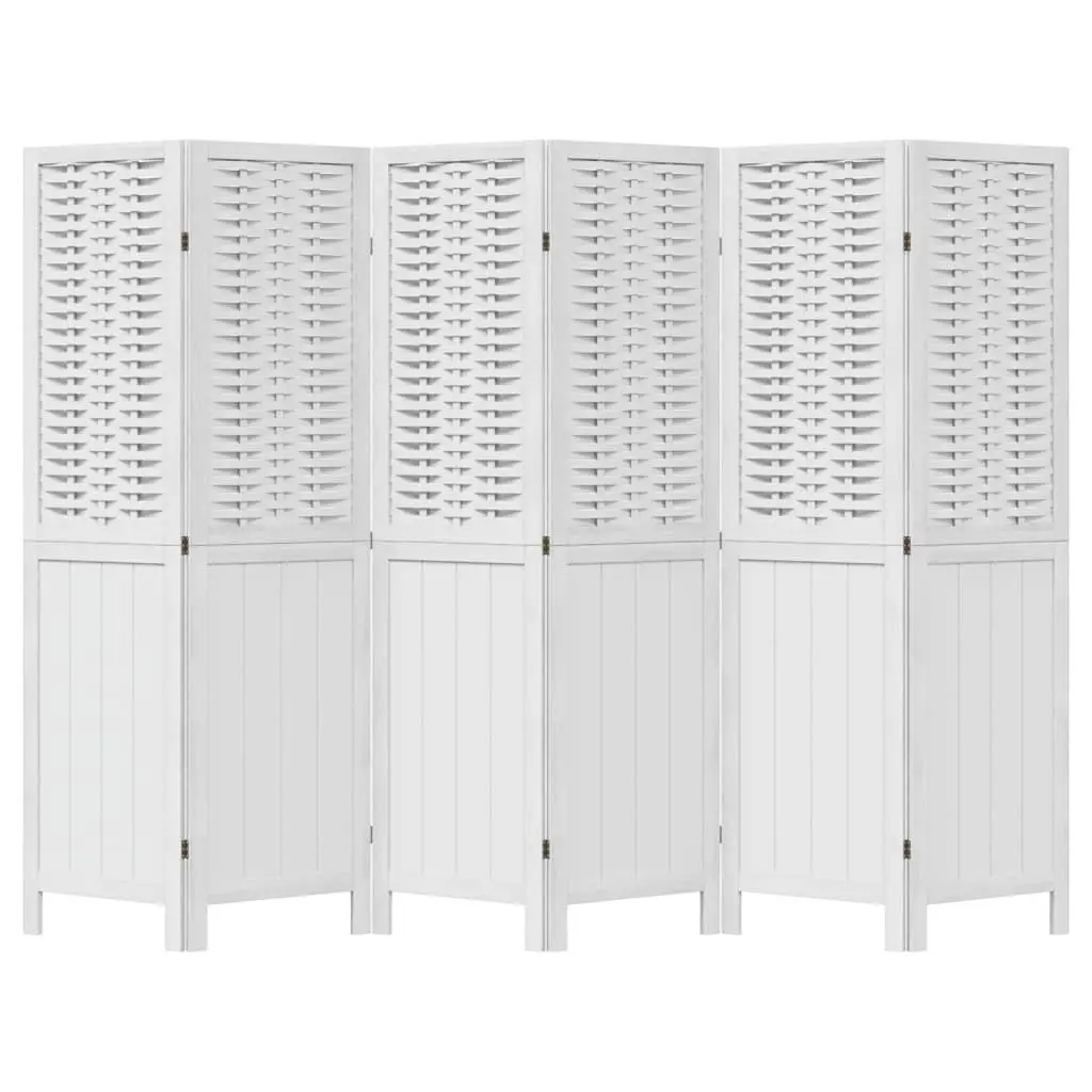 Room Divider Folding Privacy Screen 6 Panels White Bamboo and Engineered Wood Indoor Partition