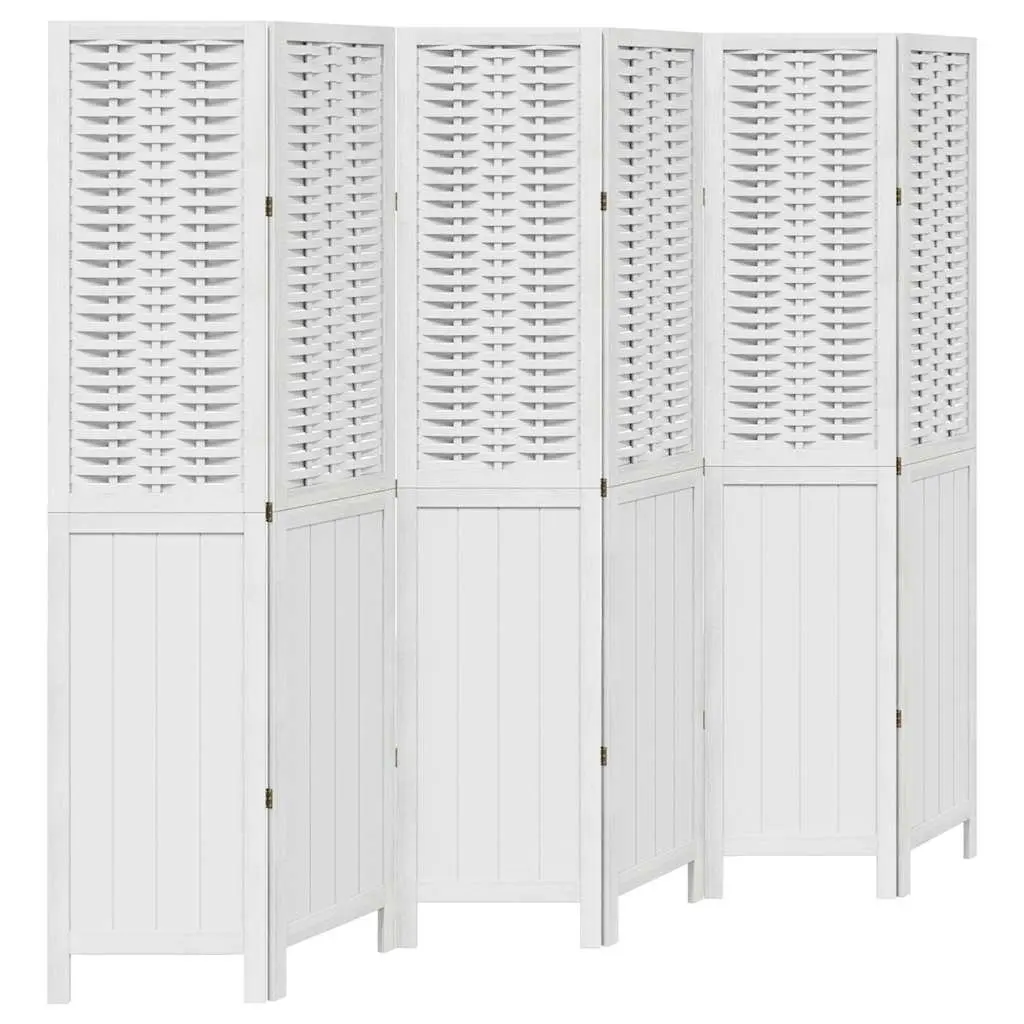 Room Divider Folding 6 Panels White Bamboo and Engineered Wood