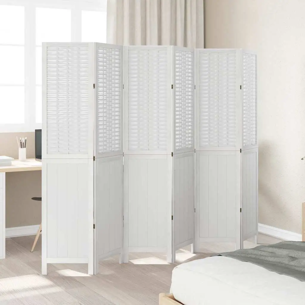 Room Divider Folding 6 Panels White Bamboo and Engineered Wood