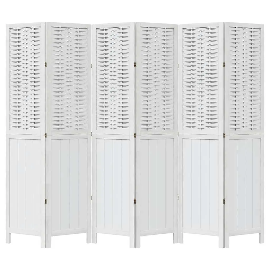 Room Divider Folding 6 Panels White Bamboo and Engineered Wood