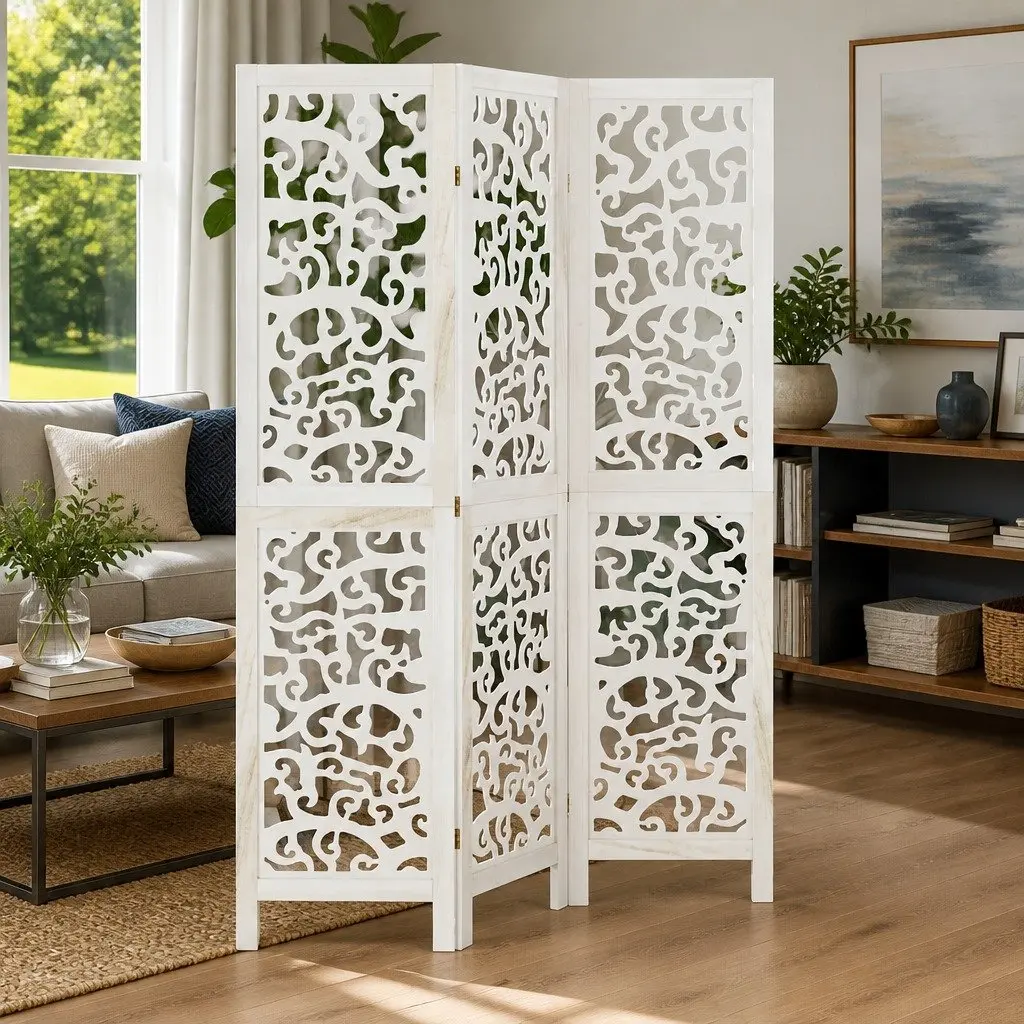 Room Divider 3 Panels White Folding Privacy Screen Indoor Partition Decorative