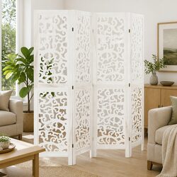 Room Divider 4 Panels White Folding Privacy Screen Indoor Partition Wood Frame