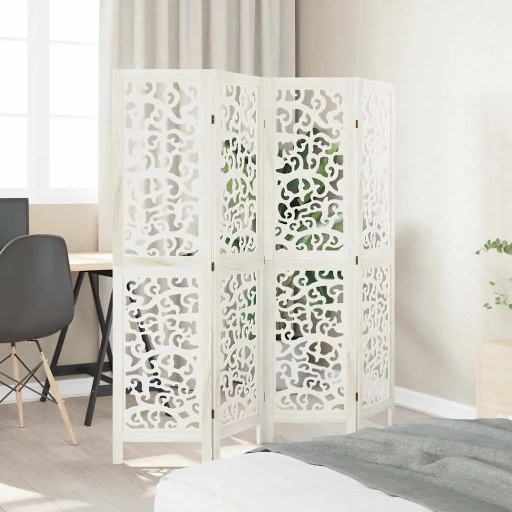 Room Divider Wood Frame 4 Panels White Folding Privacy Screen Indoor Partition