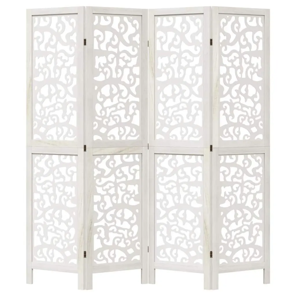Room Divider Wood Frame 4 Panels White Folding Privacy Screen Indoor Partition