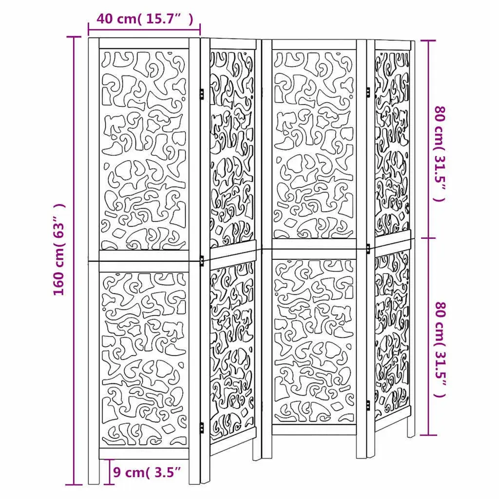 Room Divider Wood Frame 4 Panels White Folding Privacy Screen Indoor Partition