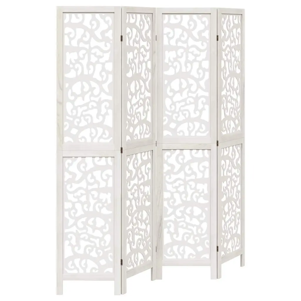 Room Divider Folding Paulownia Wood 4 Panel White Screen Privacy Partition