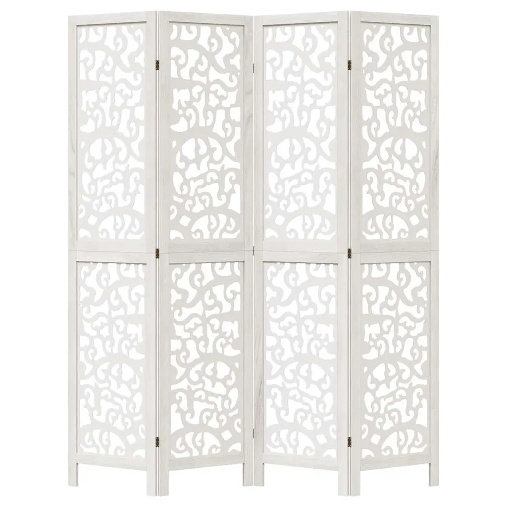 Room Divider Folding Paulownia Wood 4 Panel White Screen Privacy Partition