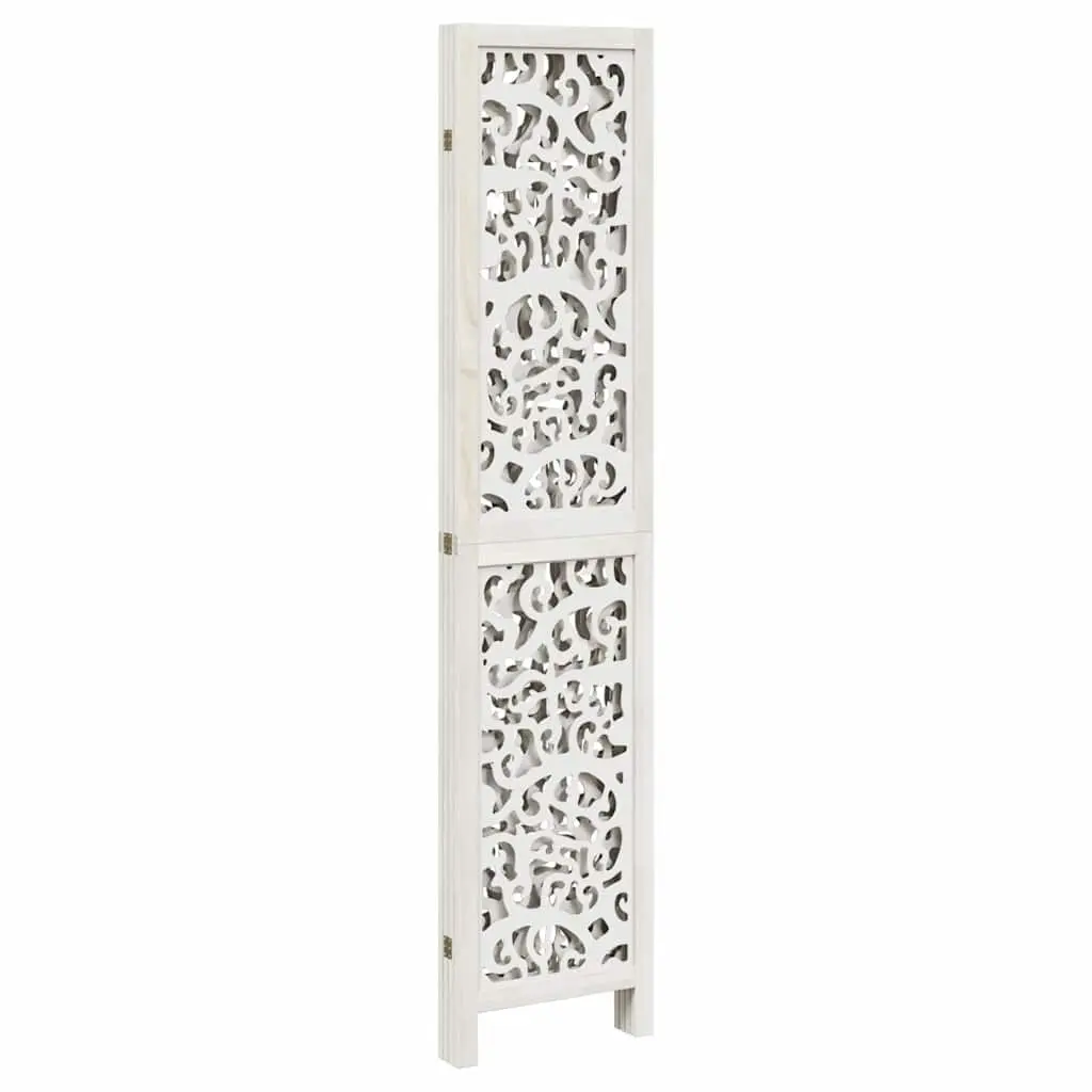 Room Divider Folding Paulownia Wood 4 Panel White Screen Privacy Partition