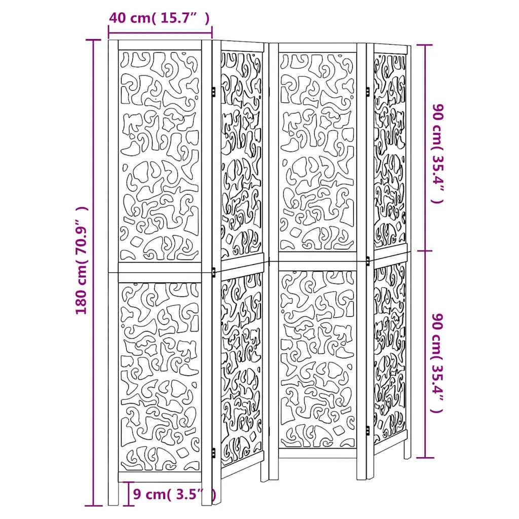 Room Divider Folding Paulownia Wood 4 Panel White Screen Privacy Partition