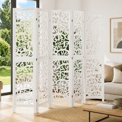 Room Divider 5 Panels White Folding Privacy Screen Partition Indoor Decorative
