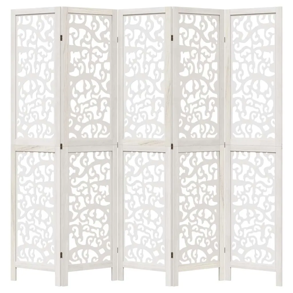 Room Divider 5 Panels White Folding Privacy Screen Partition Engineered Wood Paulownia Wood Indoor