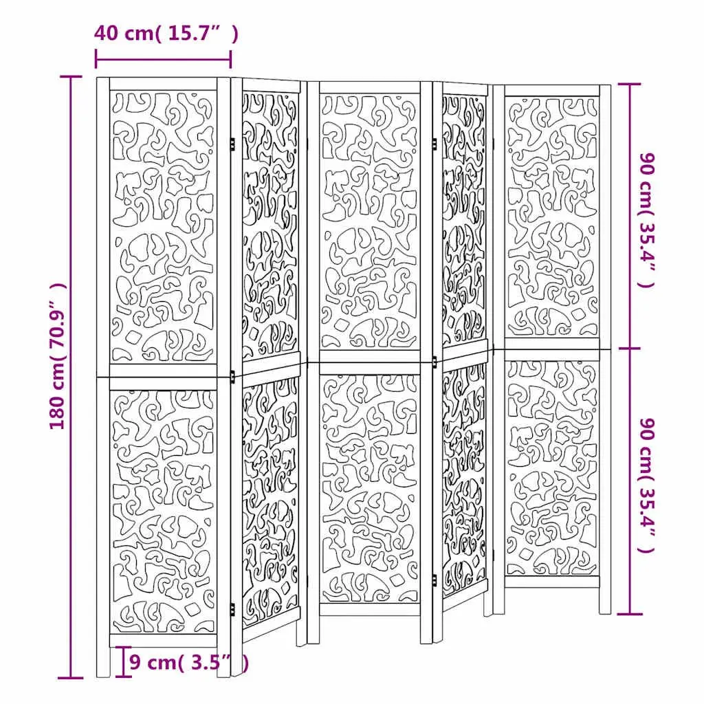 Room Divider 5 Panels White Folding Privacy Screen Partition Engineered Wood Paulownia Wood Indoor