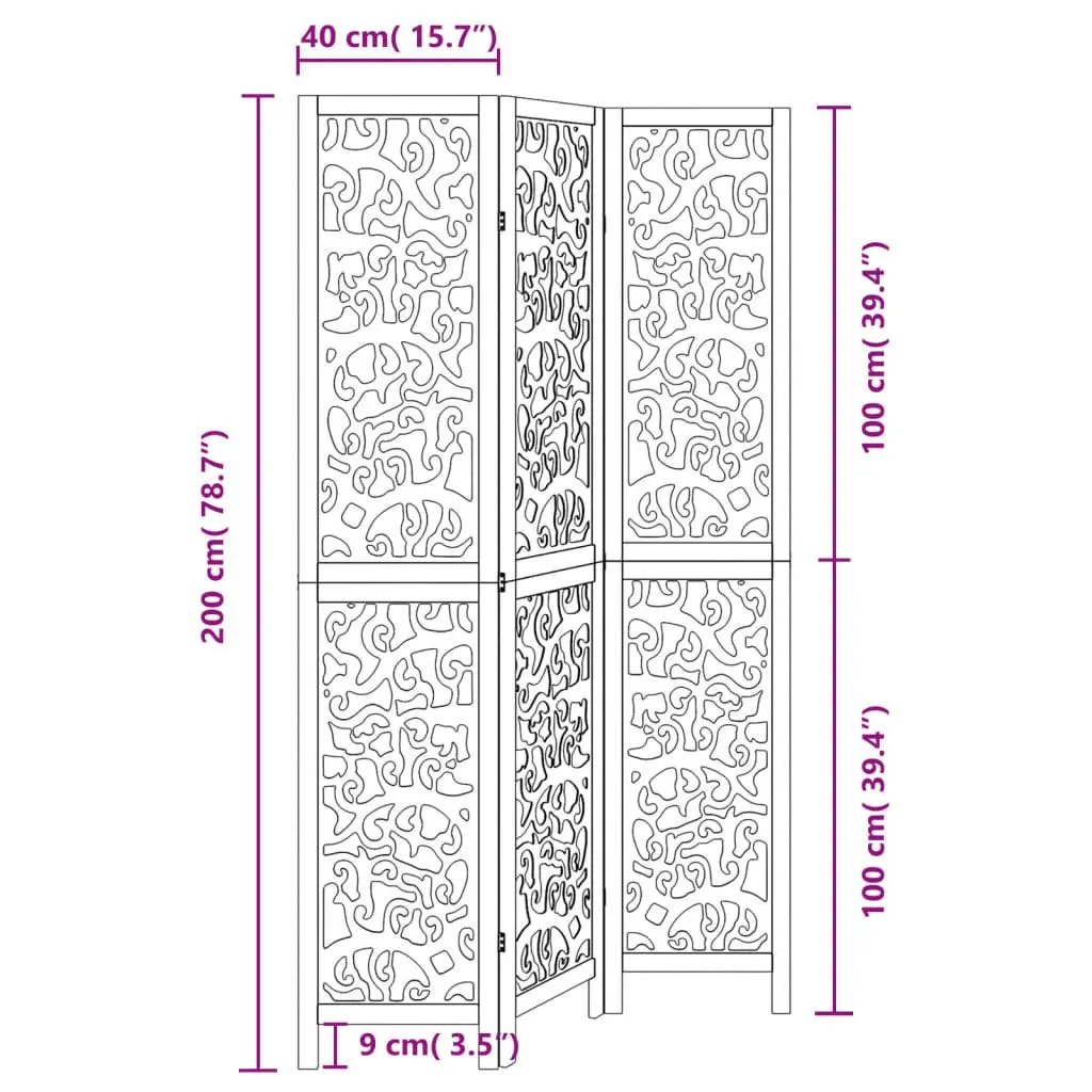 Room Divider 3 Panel Black Folding Privacy Screen Partition Indoor Decor
