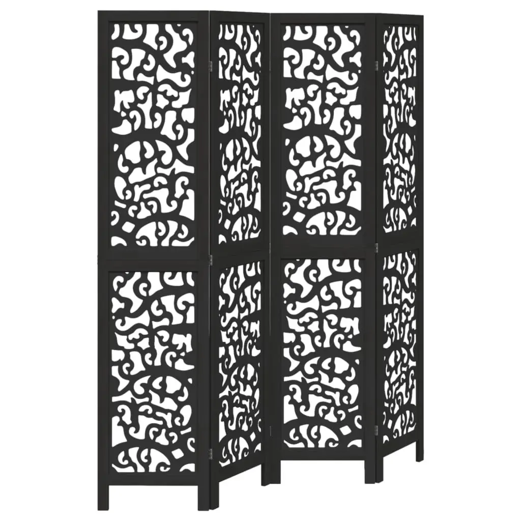 4 Panel Room Divider Folding Privacy Screen Solid Wood Paulownia Black