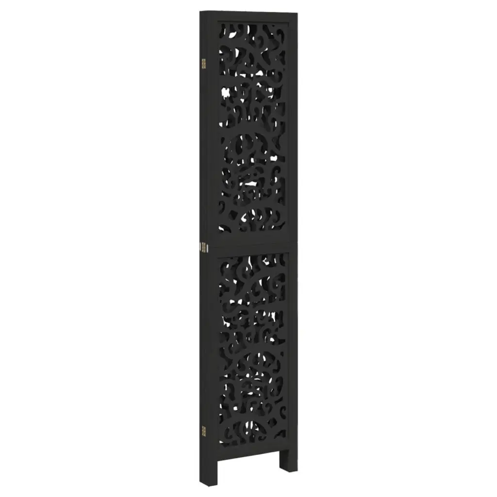 4 Panel Room Divider Folding Privacy Screen Solid Wood Paulownia Black