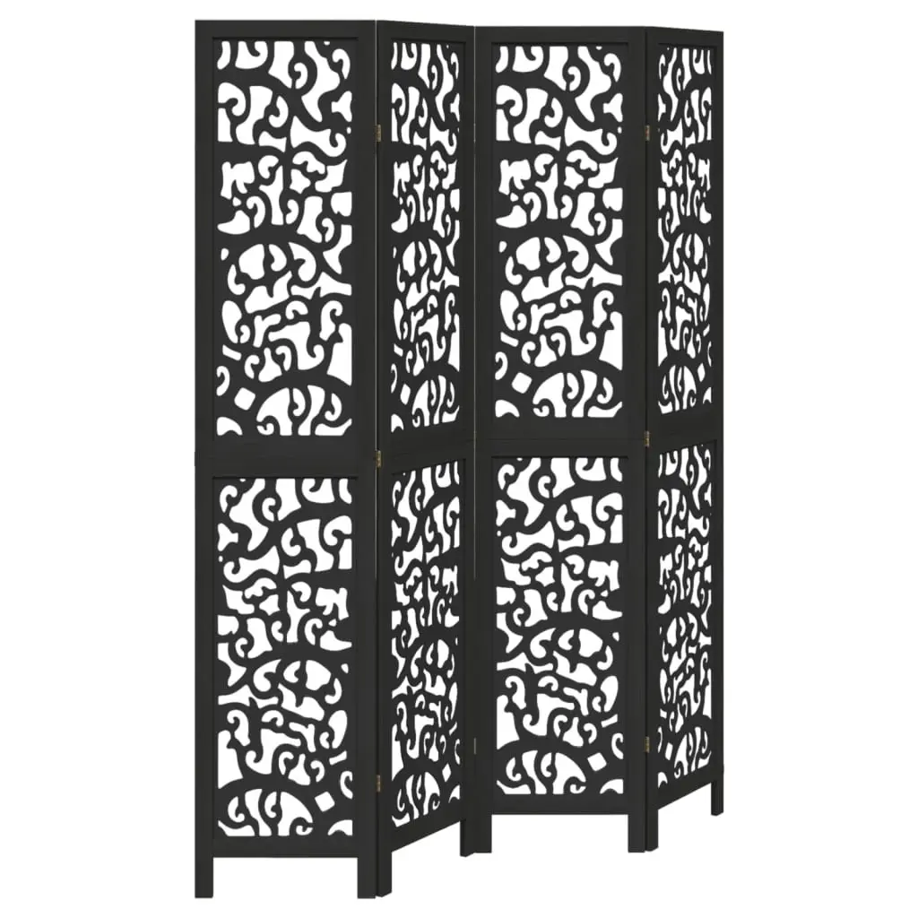 Folding Privacy Screen Solid Wood 4 Panels Black Indoor Room Divider Paulownia