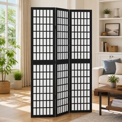 Versatile Black 3-Panel Folding Divider for Home Spaces