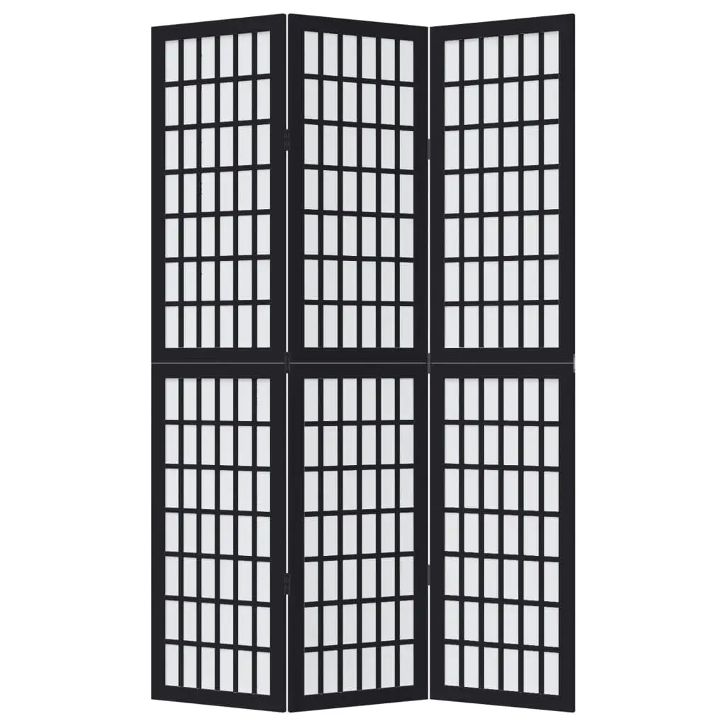 3 Panel Folding Privacy Screen Room Divider Black Engineered Wood Paulownia Wood Frame
