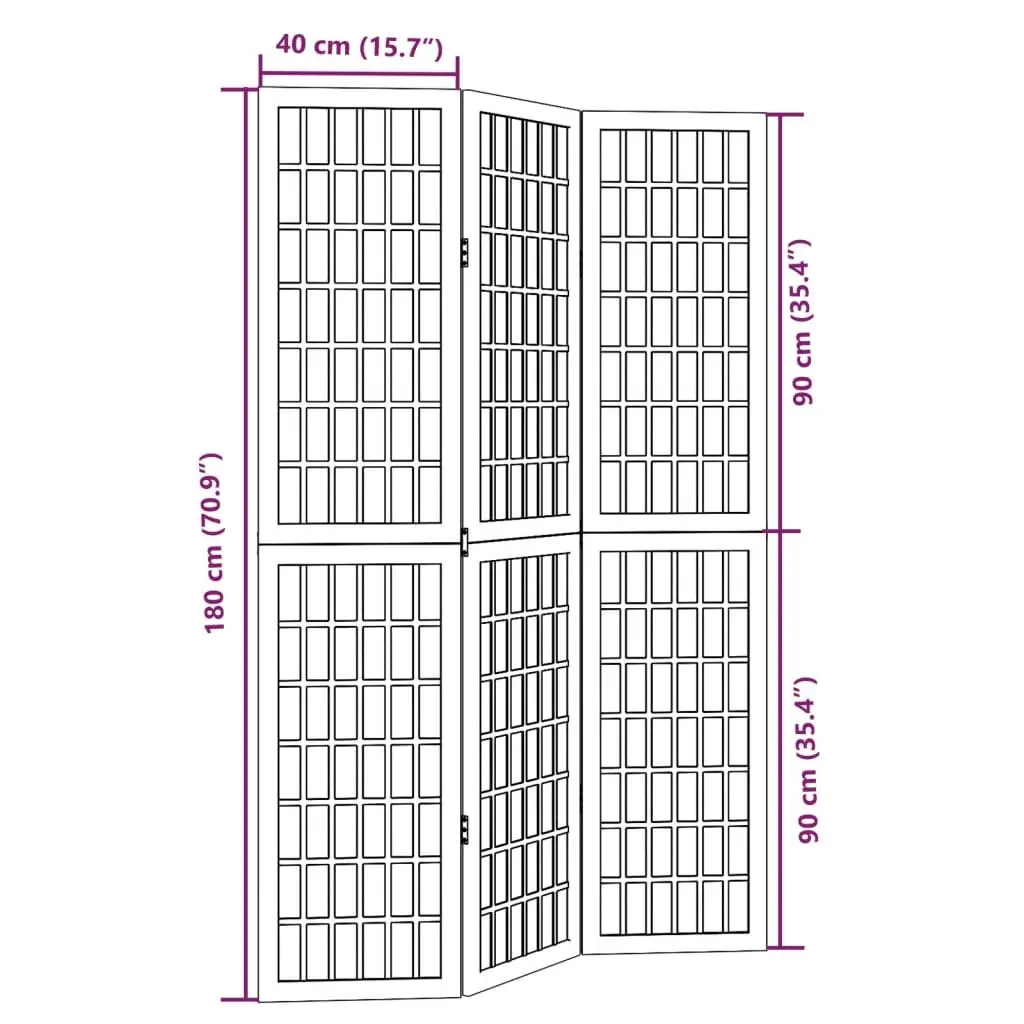 3 Panel Folding Privacy Screen Room Divider Black Engineered Wood Paulownia Wood Frame